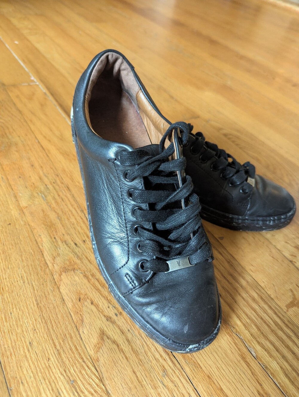 Frye Black Leather Women's Lace-Up Sneakers